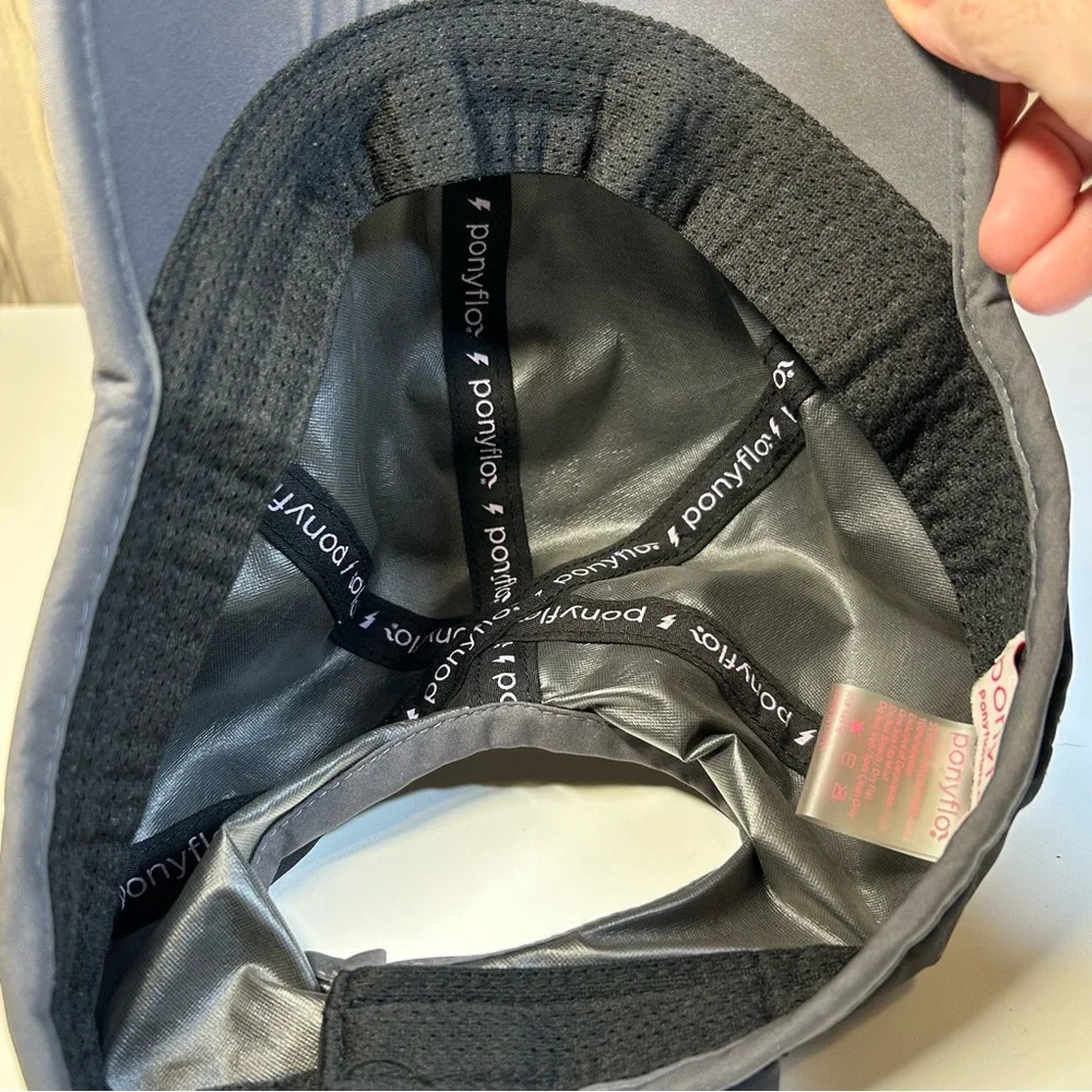 Ponyflo Black Gray Women's Ponytail Cap Hat Velcro Adjustable - Picture 9 of 16